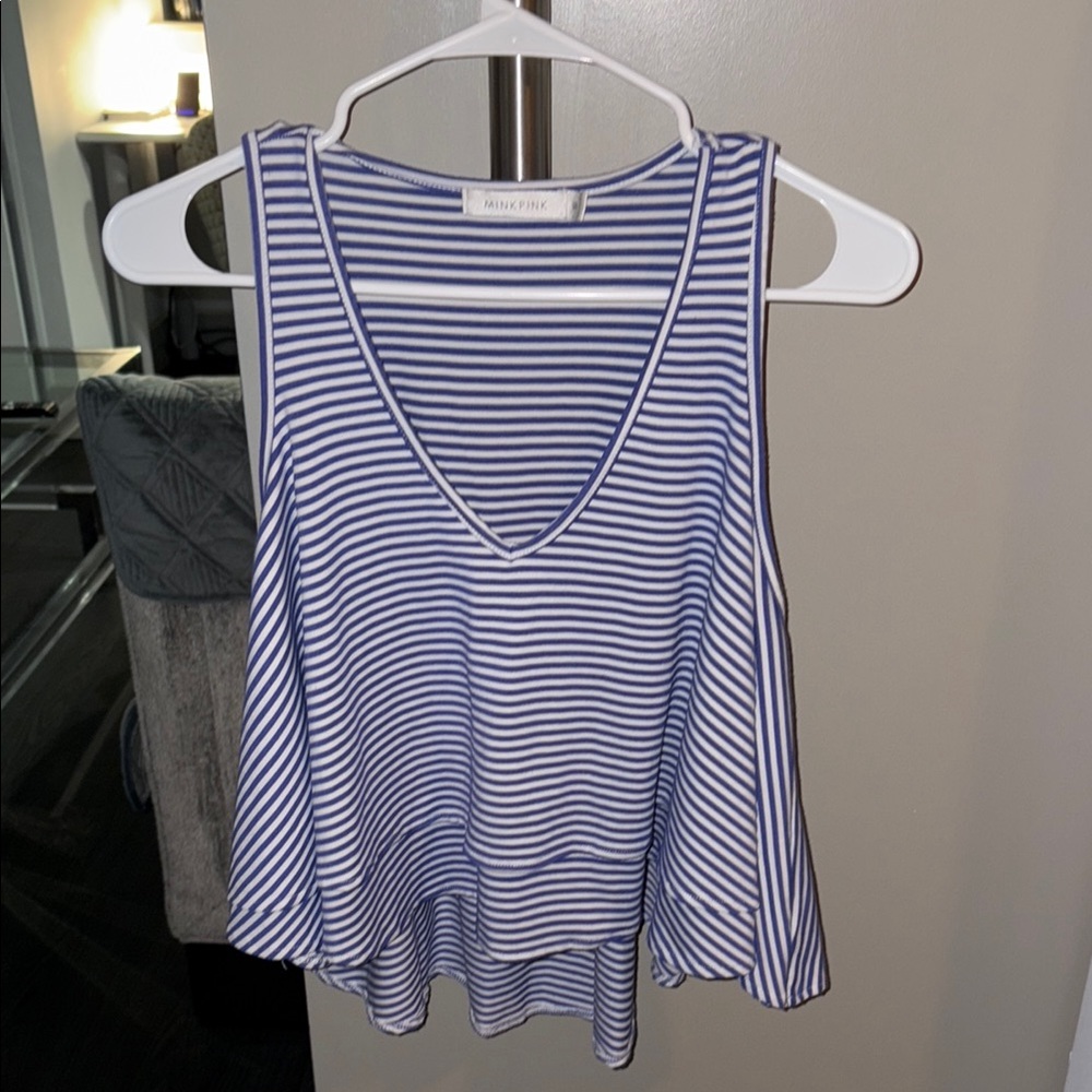 Blue striped flowy crop top